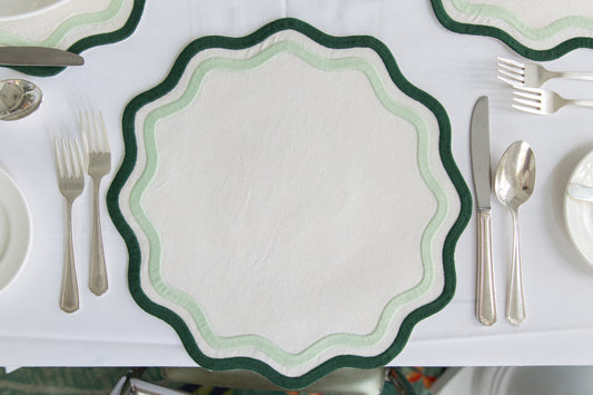 Colorblock Embroidered Linen Placemats – Dark Green/Sage (Set of 4)