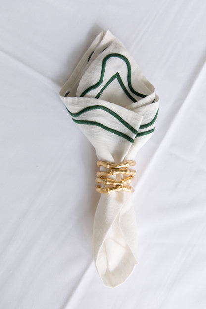 Colorblock Embroidered Linen Napkins – Dark Green (Set of 4)