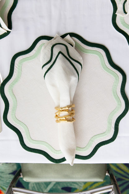 Colorblock Embroidered Linen Napkins – Dark Green (Set of 4)